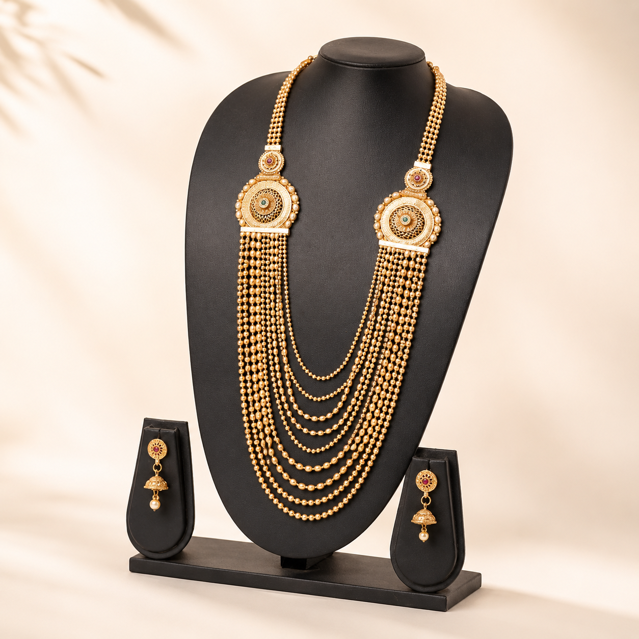 Royal Multi-Layer Gold Necklace Set with Earrings