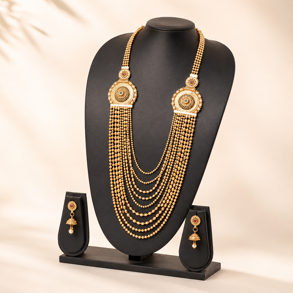 Royal Multi-Layer Gold Necklace Set with Earrings