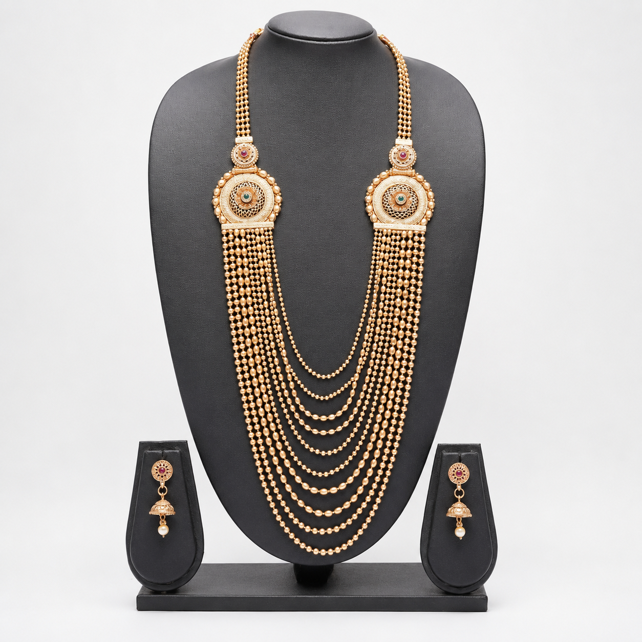 Royal Multi-Layer Gold Necklace Set with Earrings