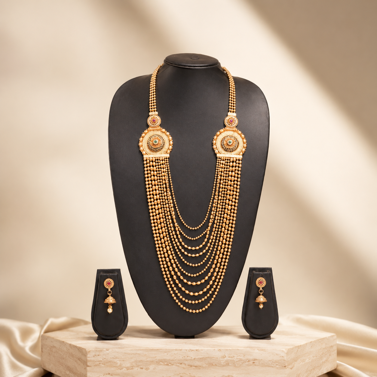 Royal Multi-Layer Gold Necklace Set with Earrings
