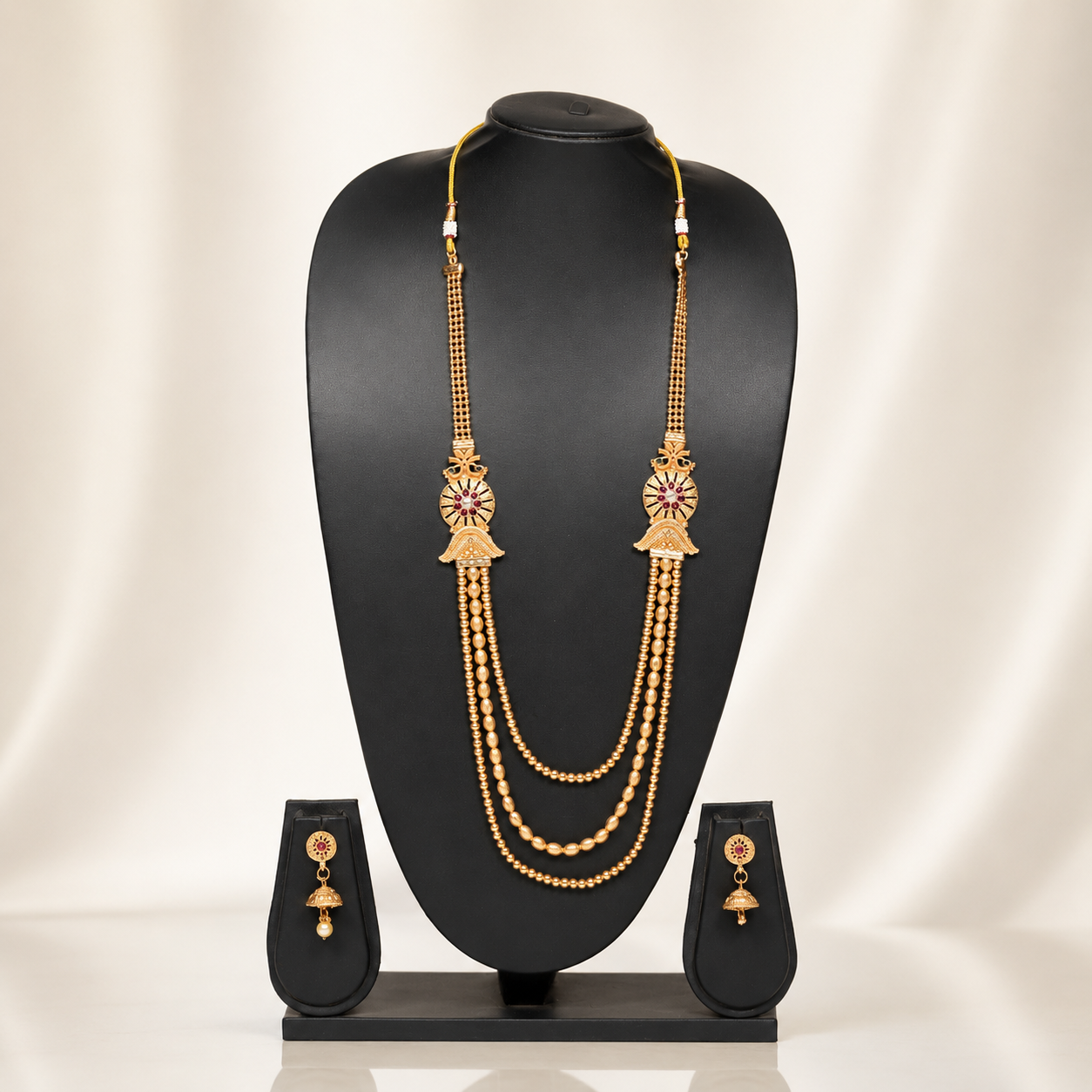 Royal Dual-Layer Gold Long Necklace Set with Earrings