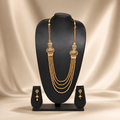 Royal Multi-Layer Gold Long Necklace Set with Earrings