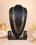 Elegant Four-Layer Gold Beaded Rani Haar Set with Earrings