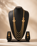Traditional Four-Layer Gold Beaded Long Necklace Set with Floral Motifs