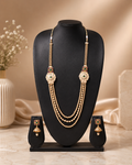 Exquisite Three-Layer Kundan &amp; Gold Beaded Rani Haar Set with Jhumkas