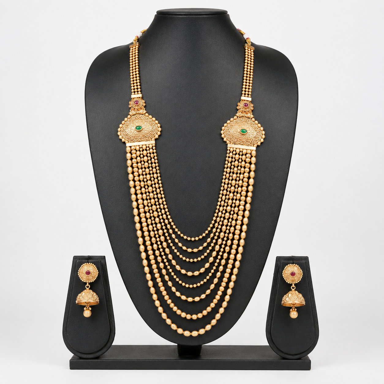 Royal Multi-Layer Gold Long Necklace Set with Earrings