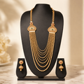 Royal Multi-Layer Gold Long Necklace Set with Earrings