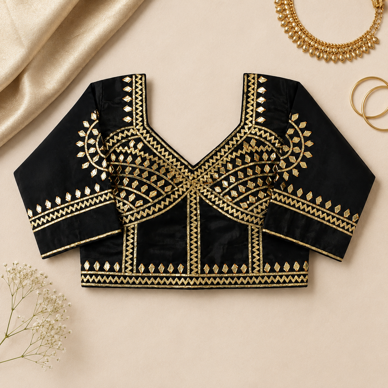 New Exclusive Gaji Silk Blouse with Designer Gota Patti Work Blouse PRD (BLACK)