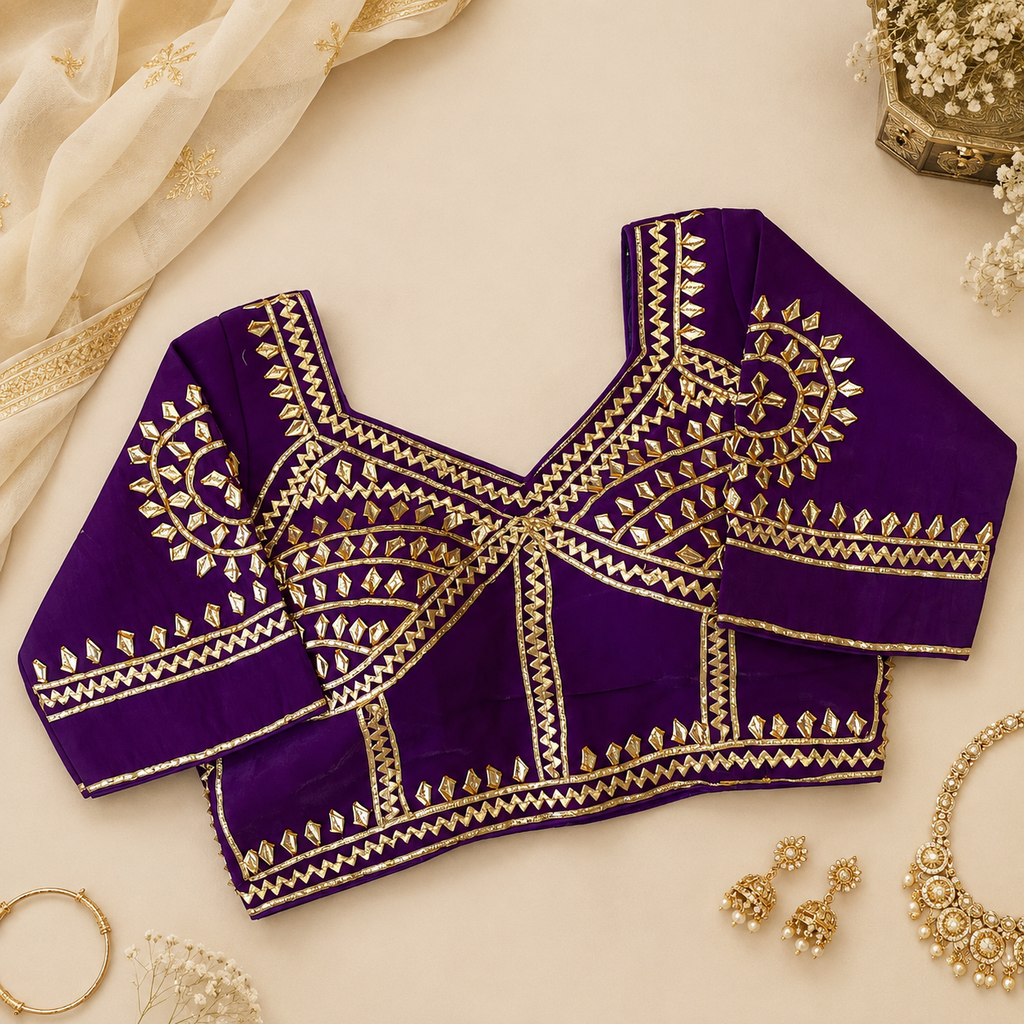 New Exclusive Gaji Silk Blouse with Designer Gota Patti Work Blouse PRD (PURPLE)
