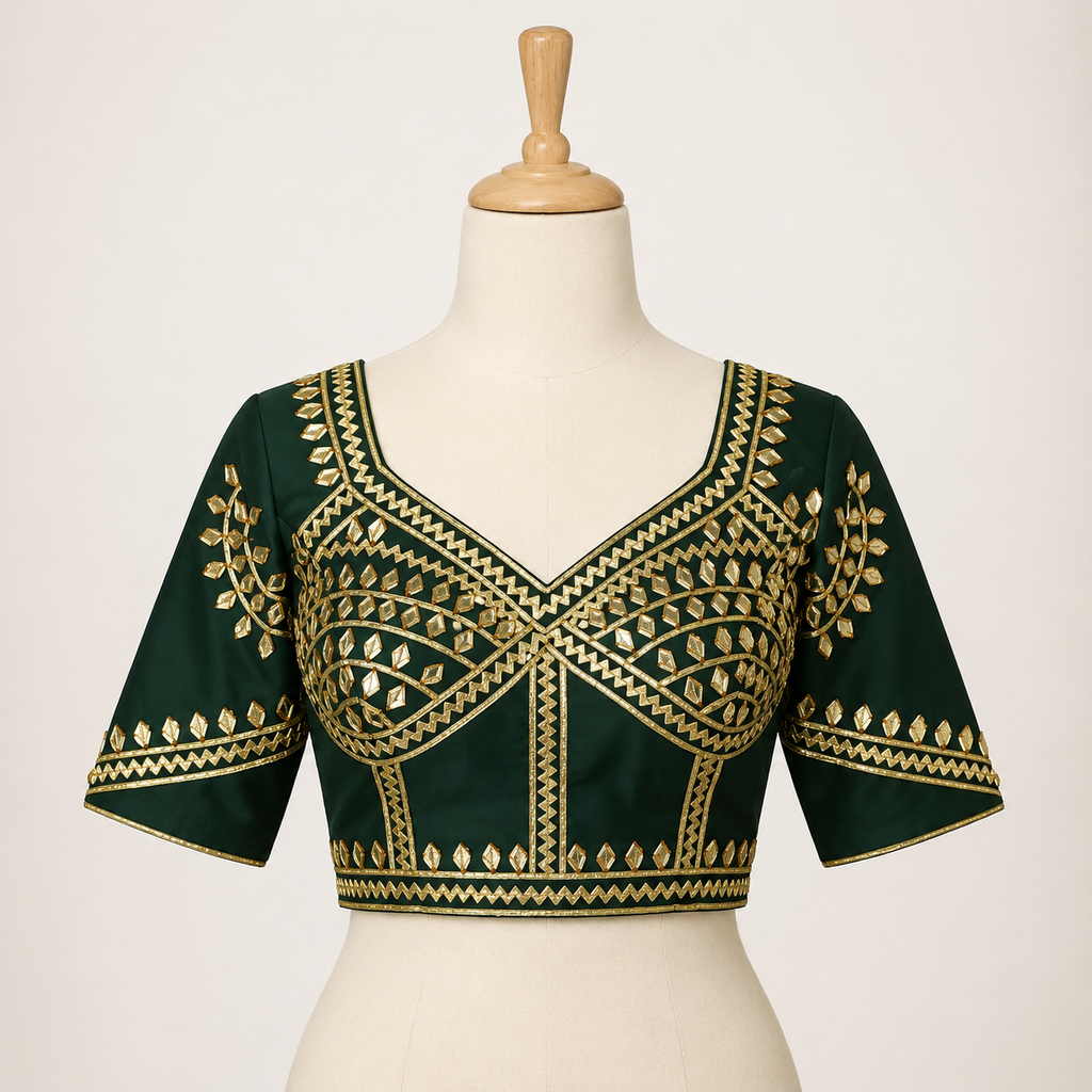 New Exclusive Gaji Silk Blouse with Designer Gota Patti Work Blouse PRD (GREEN)