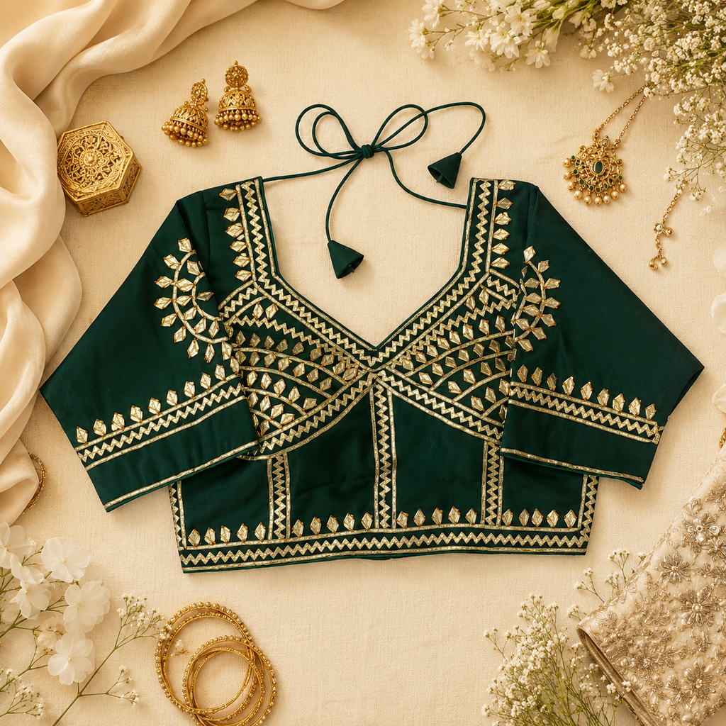 New Exclusive Gaji Silk Blouse with Designer Gota Patti Work Blouse PRD (GREEN)