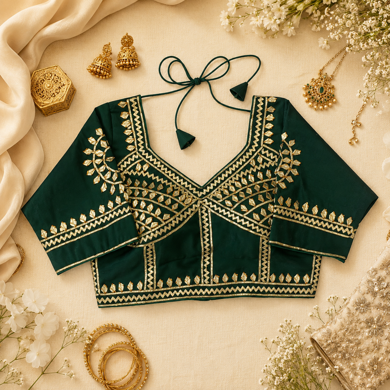 New Exclusive Gaji Silk Blouse with Designer Gota Patti Work Blouse PRD (GREEN)