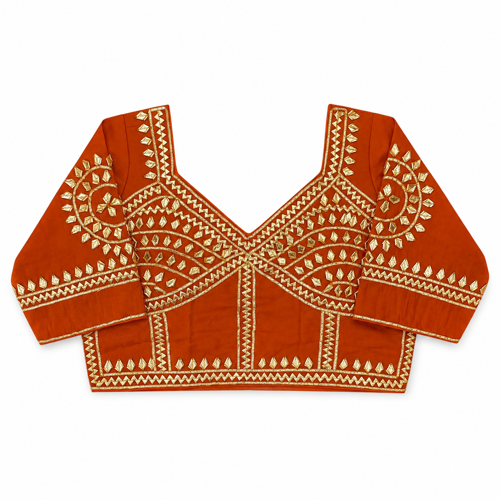 New Exclusive Gaji Silk Blouse with Designer Gota Patti Work Blouse PRD (ORANGE)