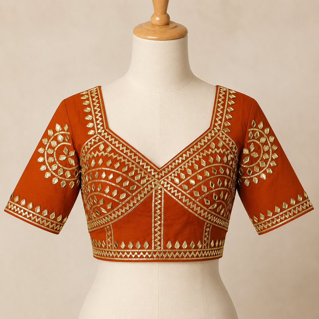 New Exclusive Gaji Silk Blouse with Designer Gota Patti Work Blouse PRD (ORANGE)
