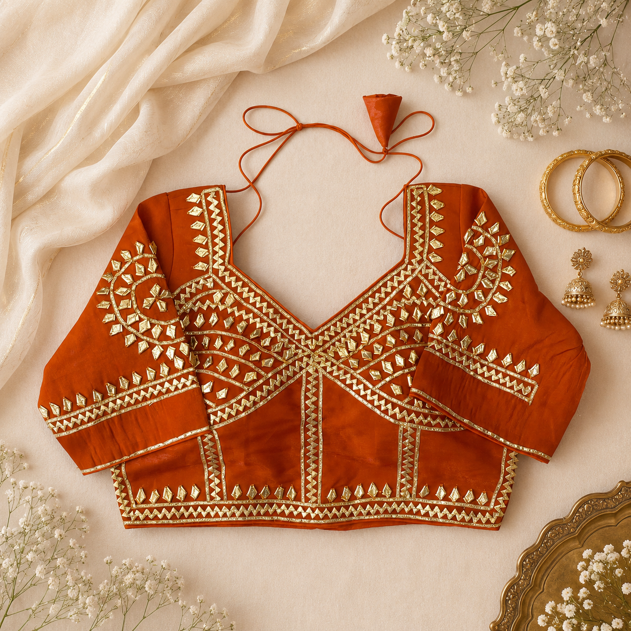 New Exclusive Gaji Silk Blouse with Designer Gota Patti Work Blouse PRD (ORANGE)
