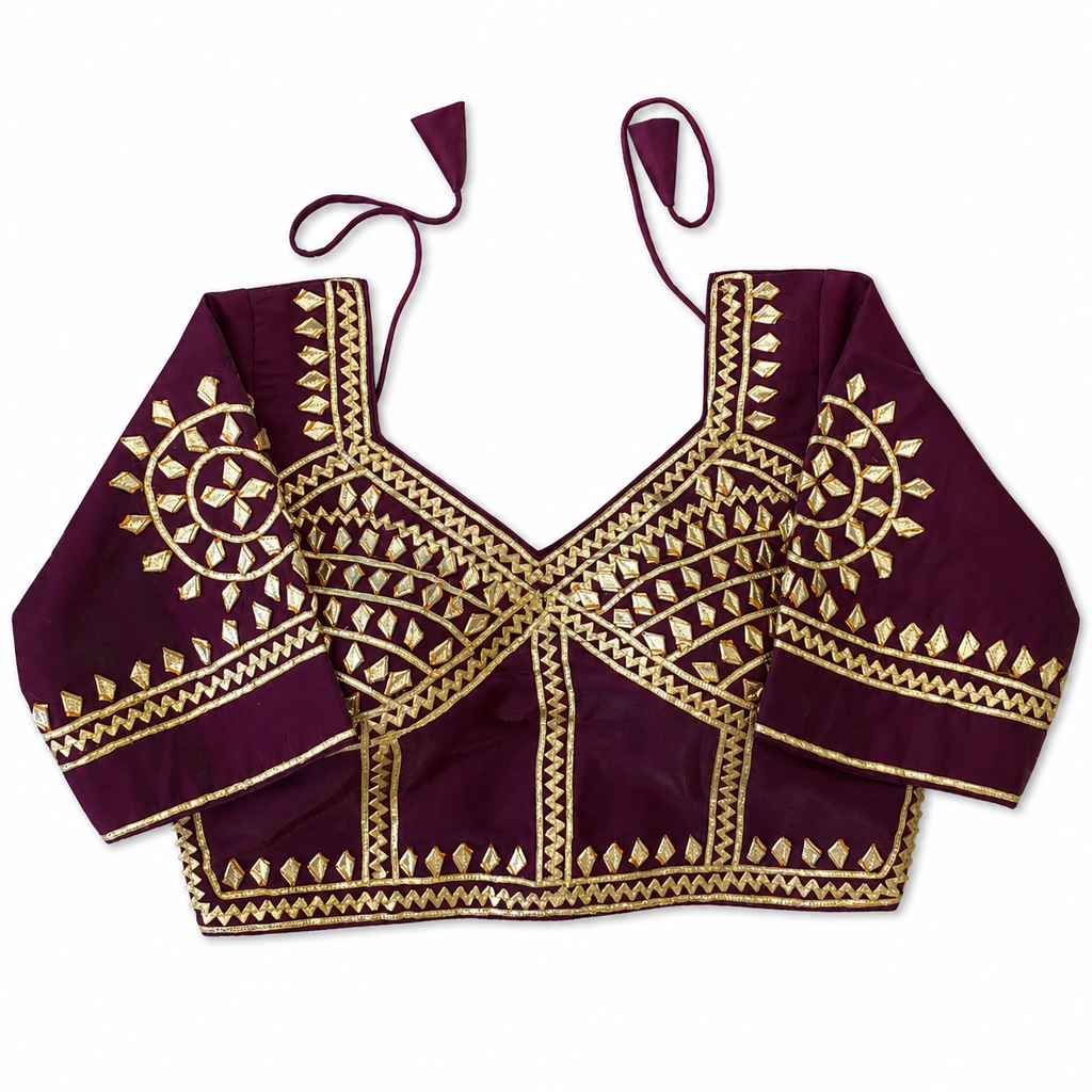New Exclusive Gaji Silk Blouse with Designer Gota Patti Work Blouse PRD (WINE)