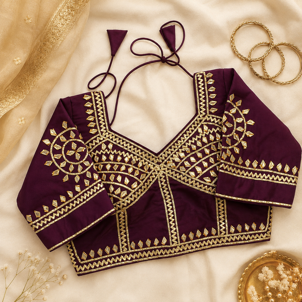 New Exclusive Gaji Silk Blouse with Designer Gota Patti Work Blouse PRD (WINE)
