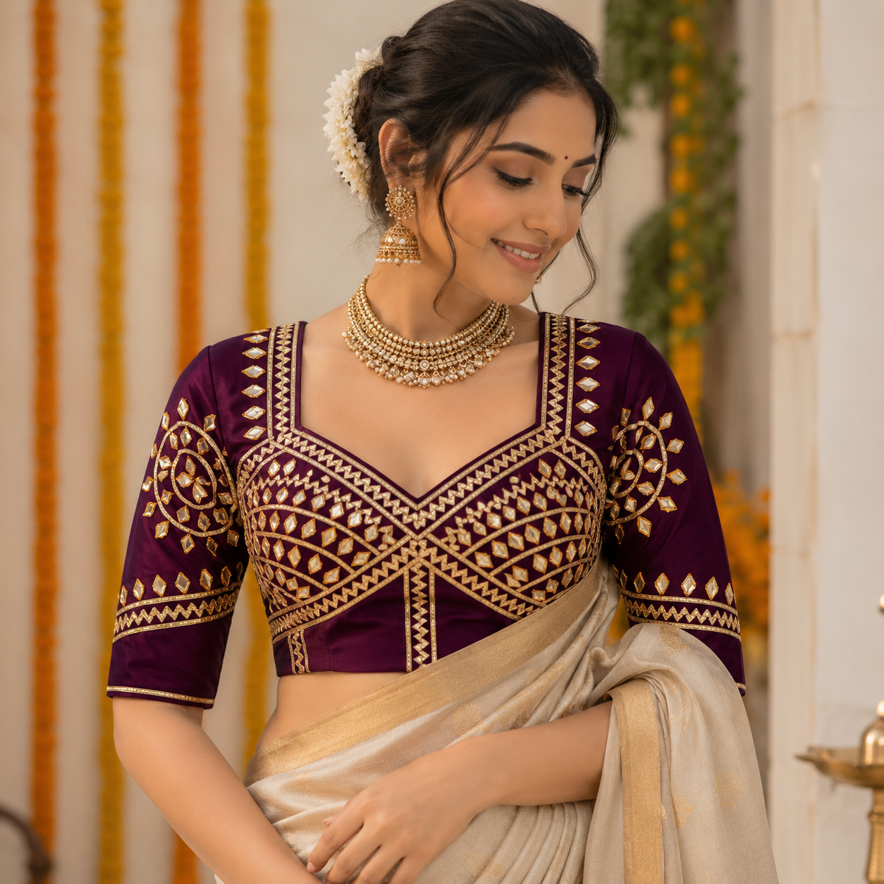 New Exclusive Gaji Silk Blouse with Designer Gota Patti Work Blouse PRD (WINE)
