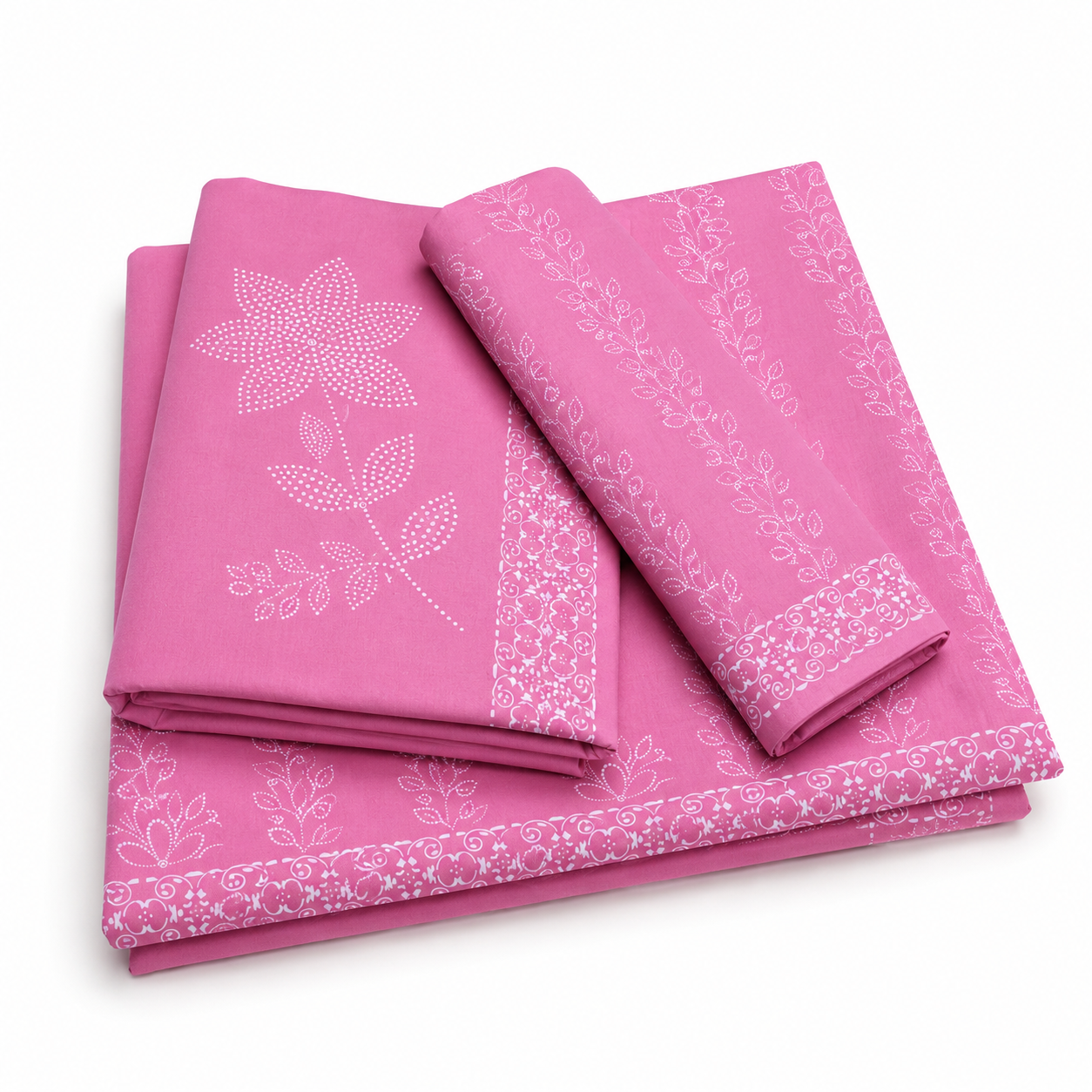 Vibrant Pink Floral Print Unstitched Cotton Fabric Set