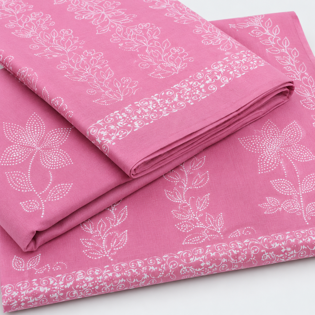 Vibrant Pink Floral Print Unstitched Cotton Fabric Set