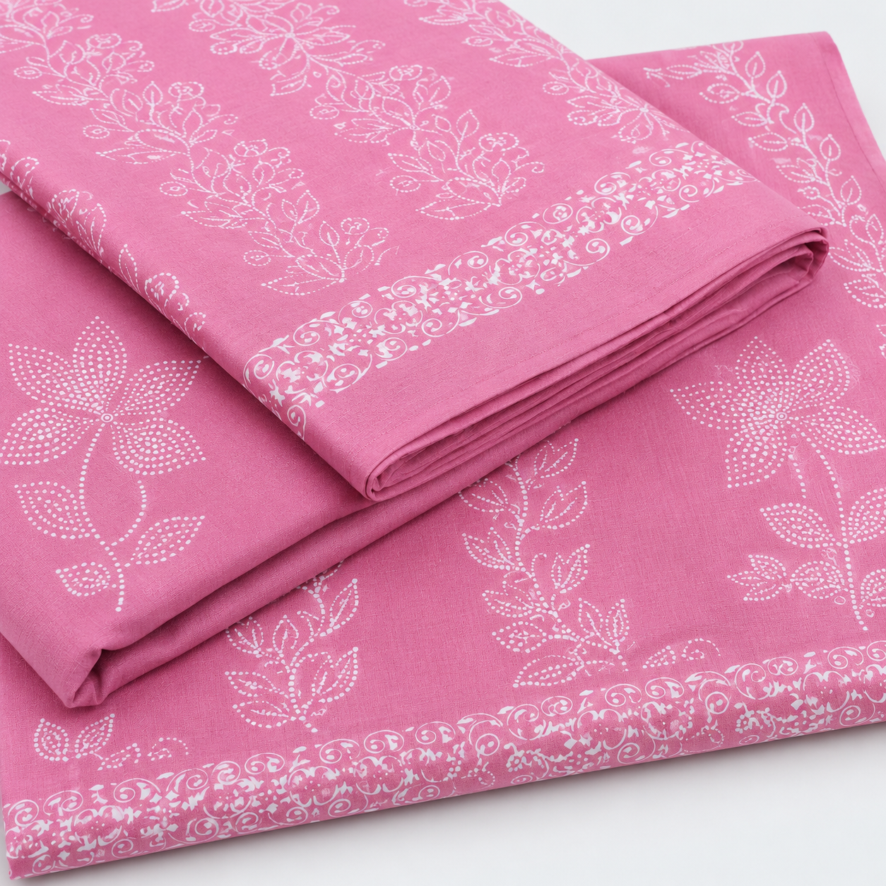 Vibrant Pink Floral Print Unstitched Cotton Fabric Set