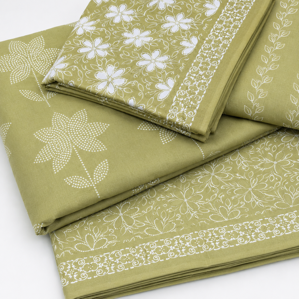 Soothing Sage Green Mixed Floral Print Unstitched Fabric Set