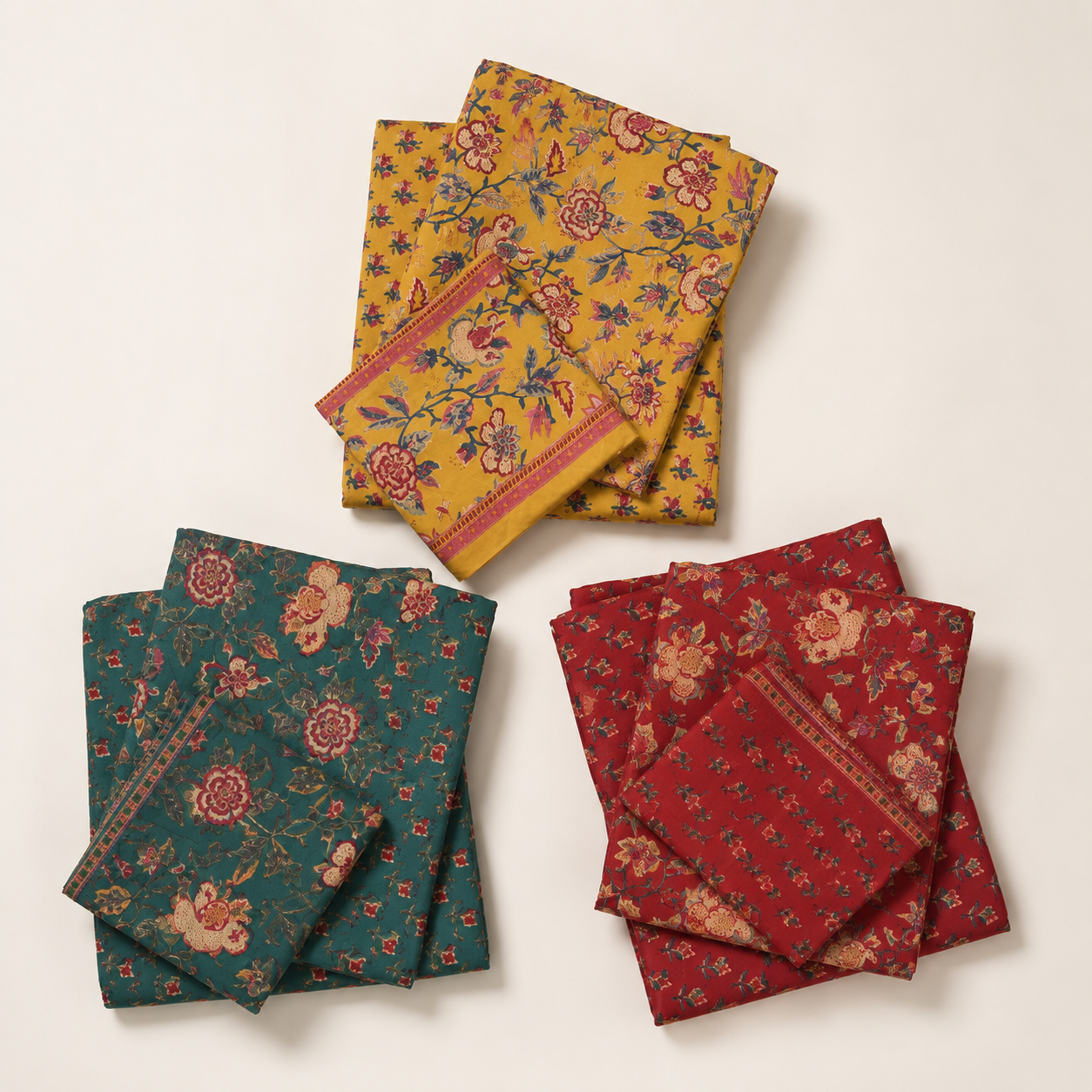 Multicolor Traditional Floral Block Print Unstitched Fabric Collection