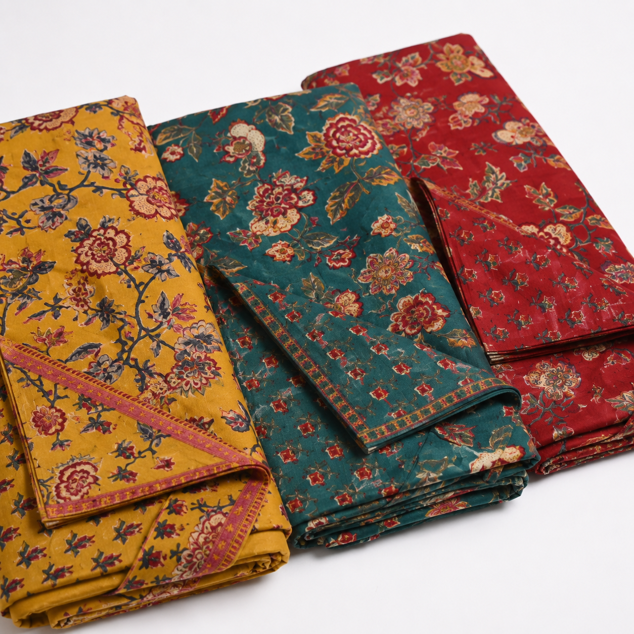 Multicolor Traditional Floral Block Print Unstitched Fabric Collection