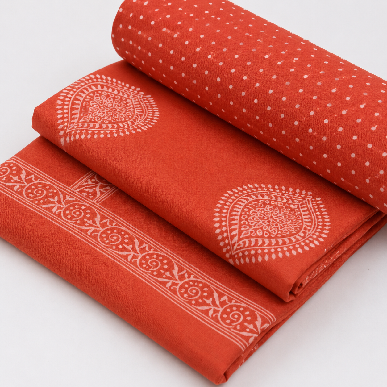 Rust Orange Traditional Block Print Unstitched Fabric Set