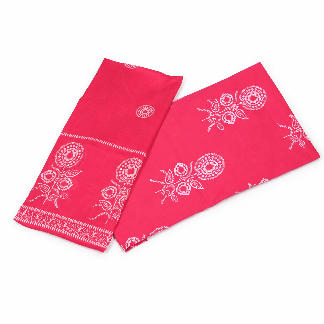 Vibrant Fuchsia Pink Floral Block Print Unstitched Fabric