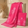 Vibrant Fuchsia Pink Floral Block Print Unstitched Fabric
