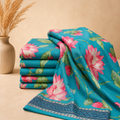 Vibrant Turquoise Botanical Floral Print Unstitched Fabric
