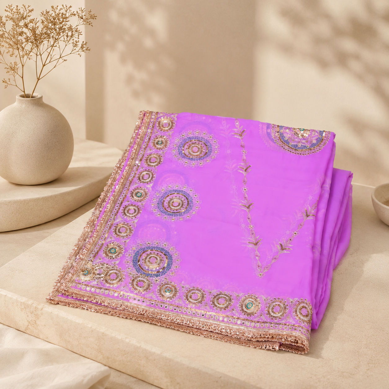 Elegant Lavender Gota Patti Embroidered Traditional Dupatta