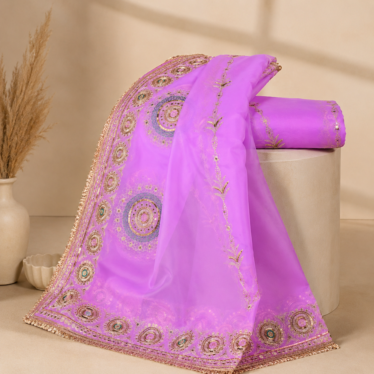 Elegant Lavender Gota Patti Embroidered Traditional Dupatta