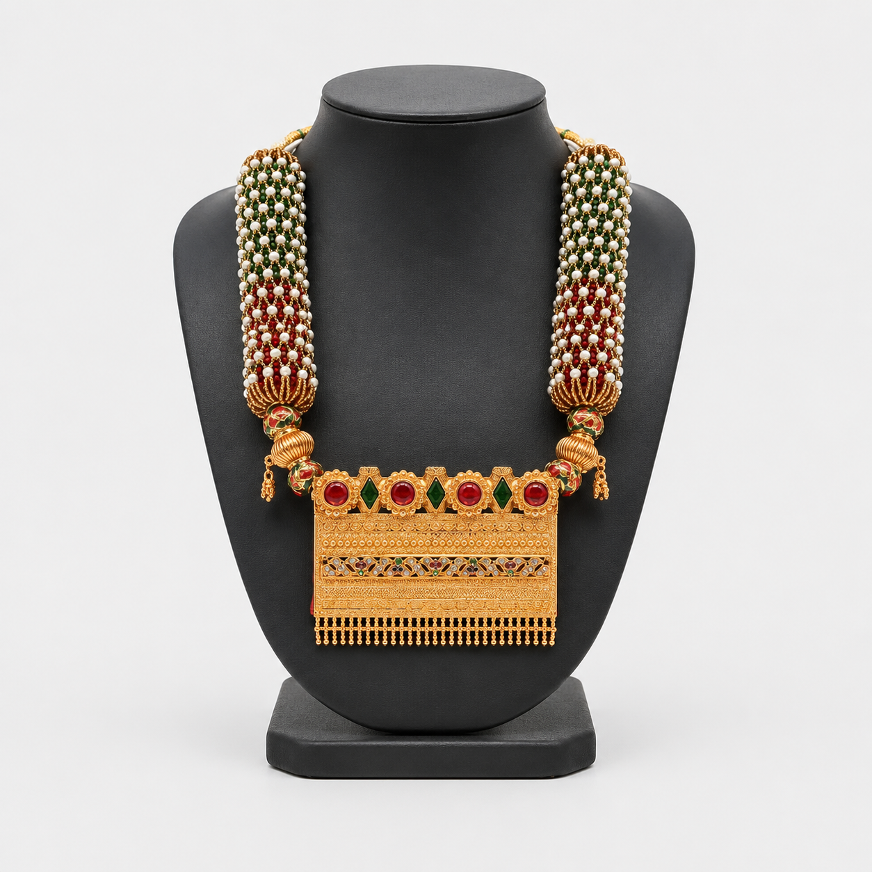 Traditional Tri-Color Beaded Rajputi Aad Style Statement Necklace