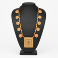 Traditional Gold-Toned Spiral Motif Long Necklace with Square Statement Pendant