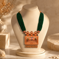 Exquisite Deep Green Multi-Strand Beaded Necklace with Antique Copper-Toned Peacock Pendant