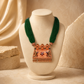 Exquisite Emerald Green Multi-Strand Beaded Necklace with Antique Copper-Toned Statement Pendant