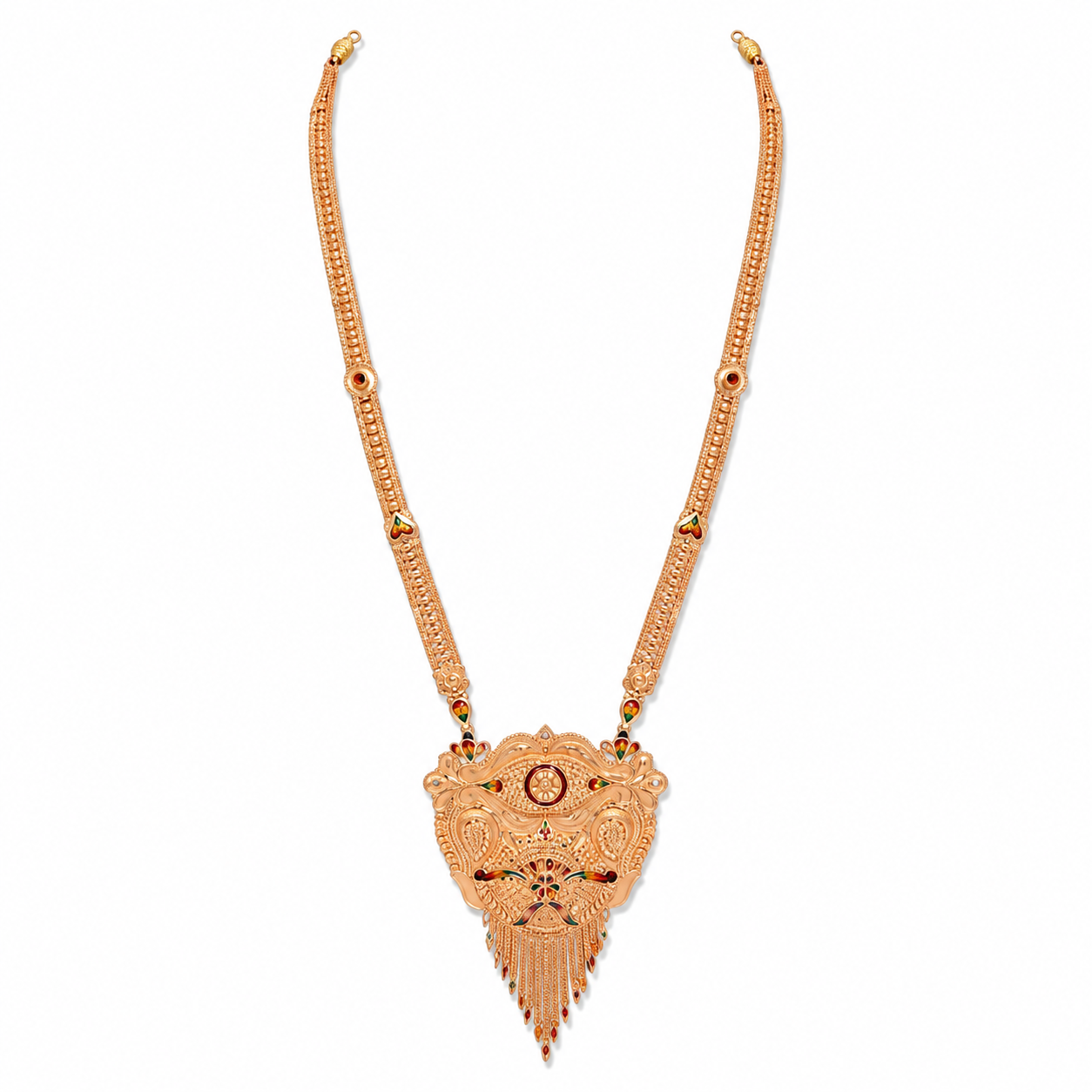 Traditional Antique Gold-Toned Long Necklace with Statement Pendant (Rani Haar)