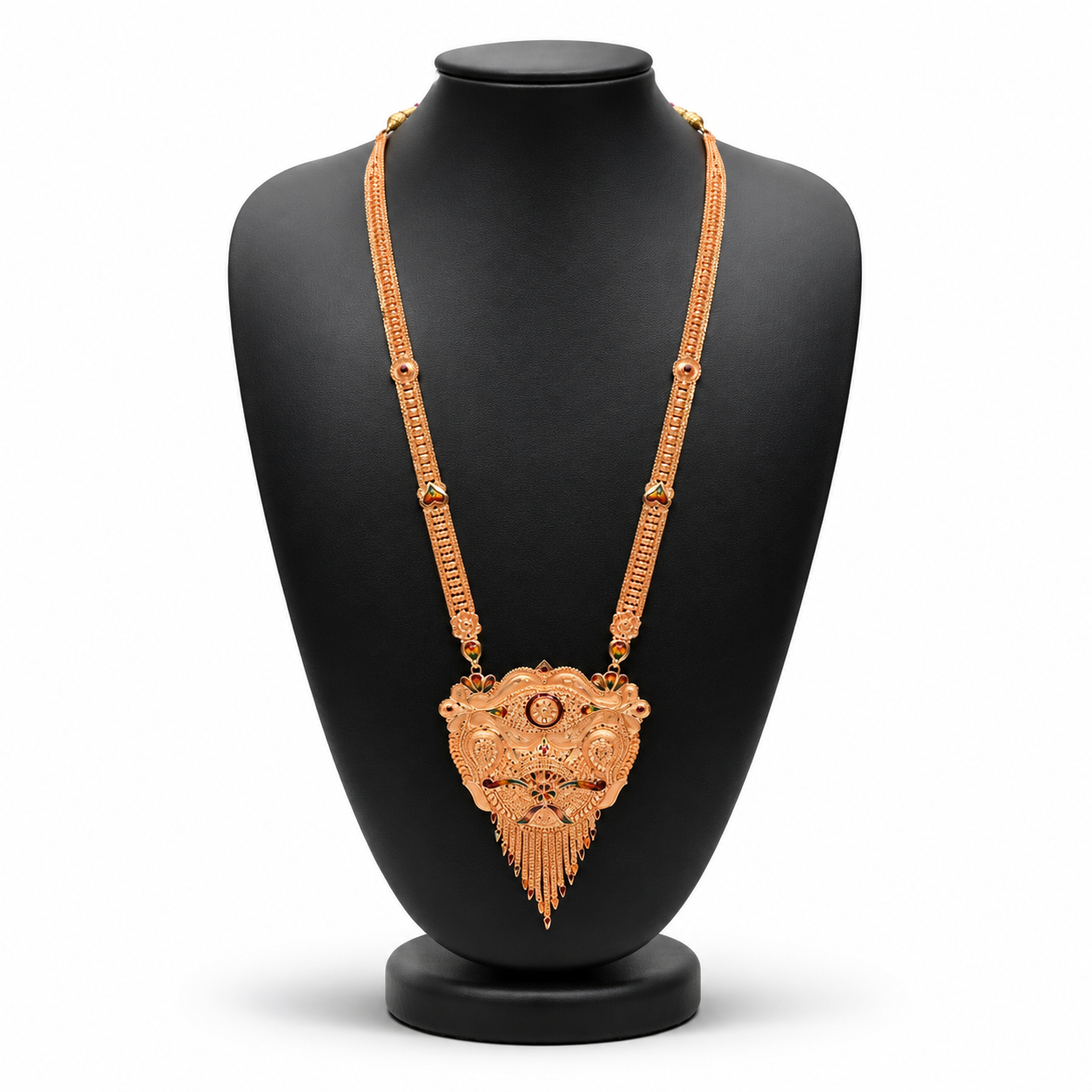 Traditional Antique Gold-Toned Long Necklace with Statement Pendant (Rani Haar)