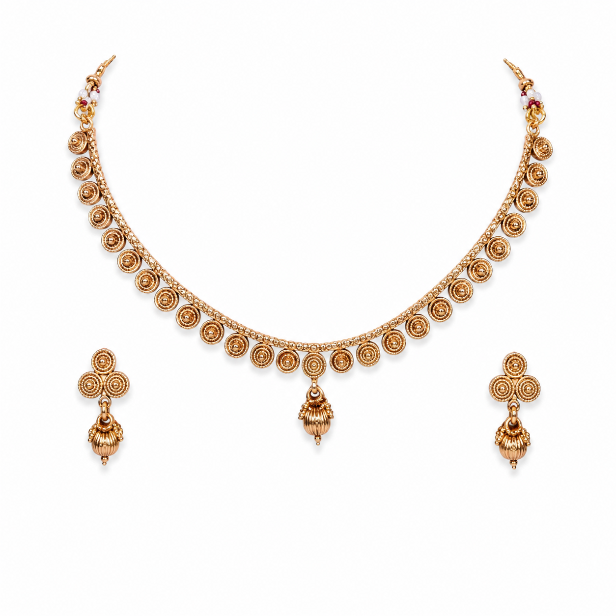 Elegant Antique Gold-Toned Spiral Motif Necklace and Earring Set