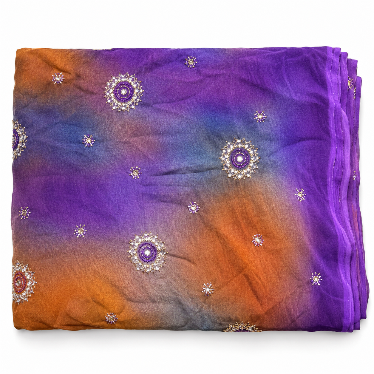 Multicolour Shaded Ethnic Fabric with Decorative Motifs