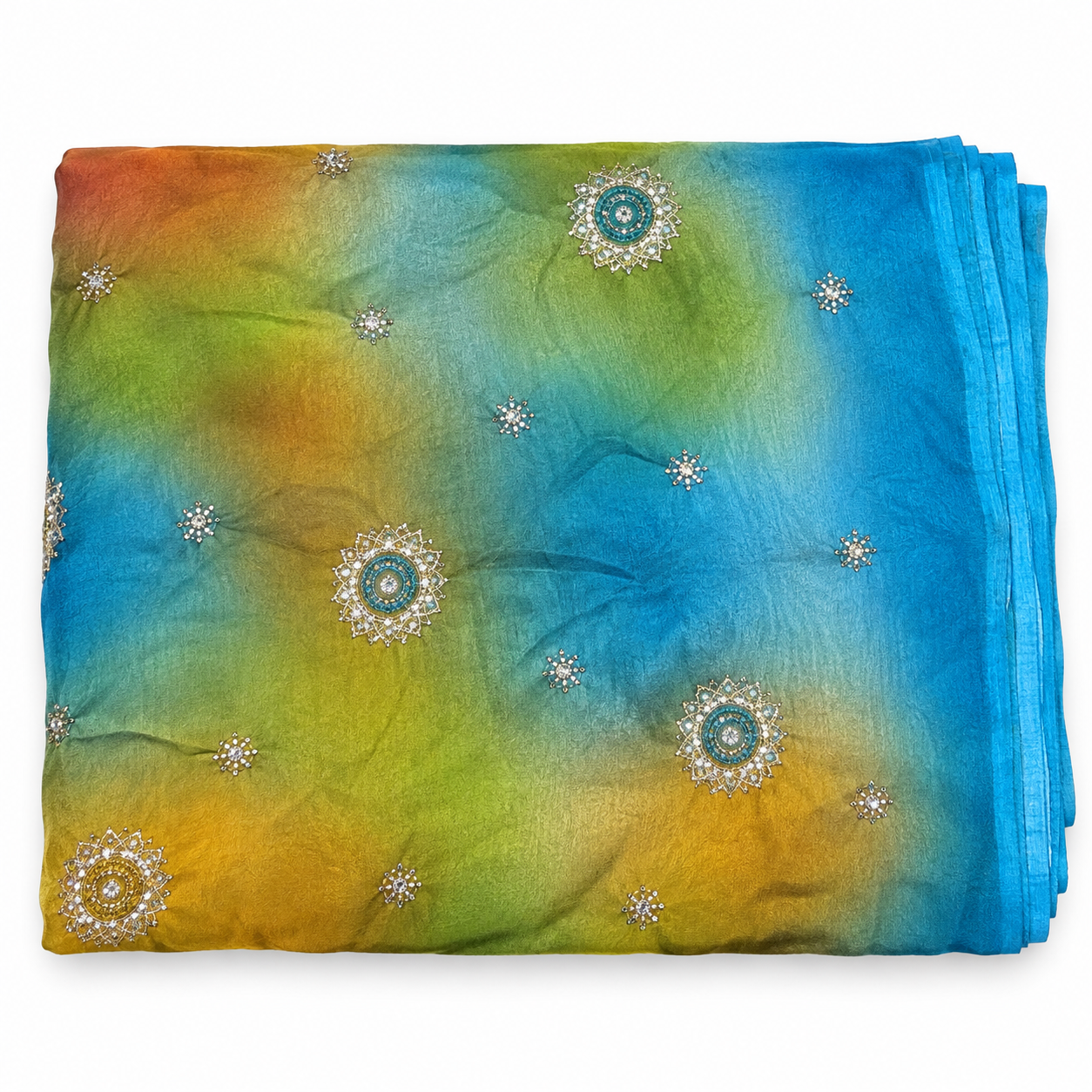Multicolour Shaded Ethnic Fabric with Decorative Motifs