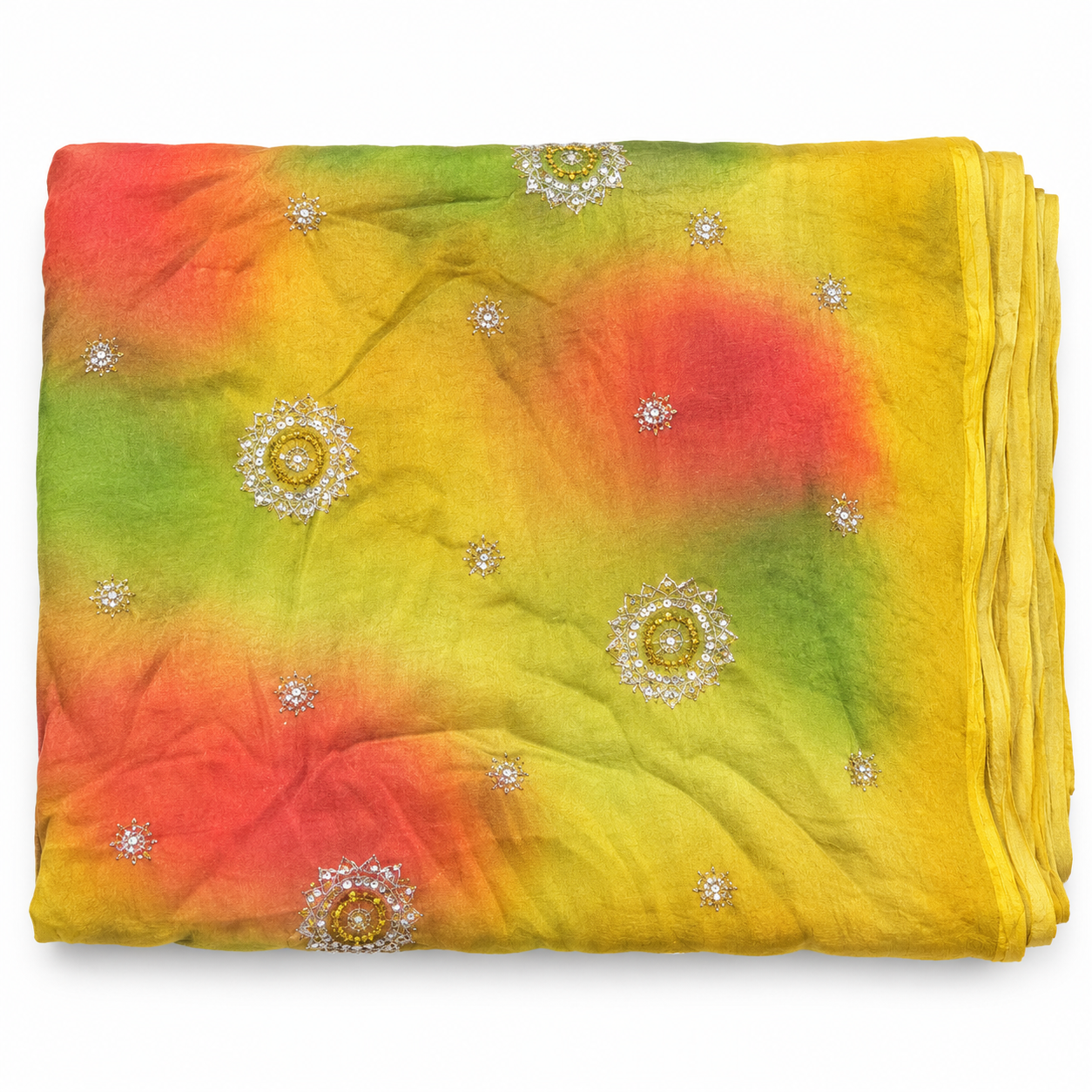 Multicolour Shaded Ethnic Fabric with Decorative Motifs