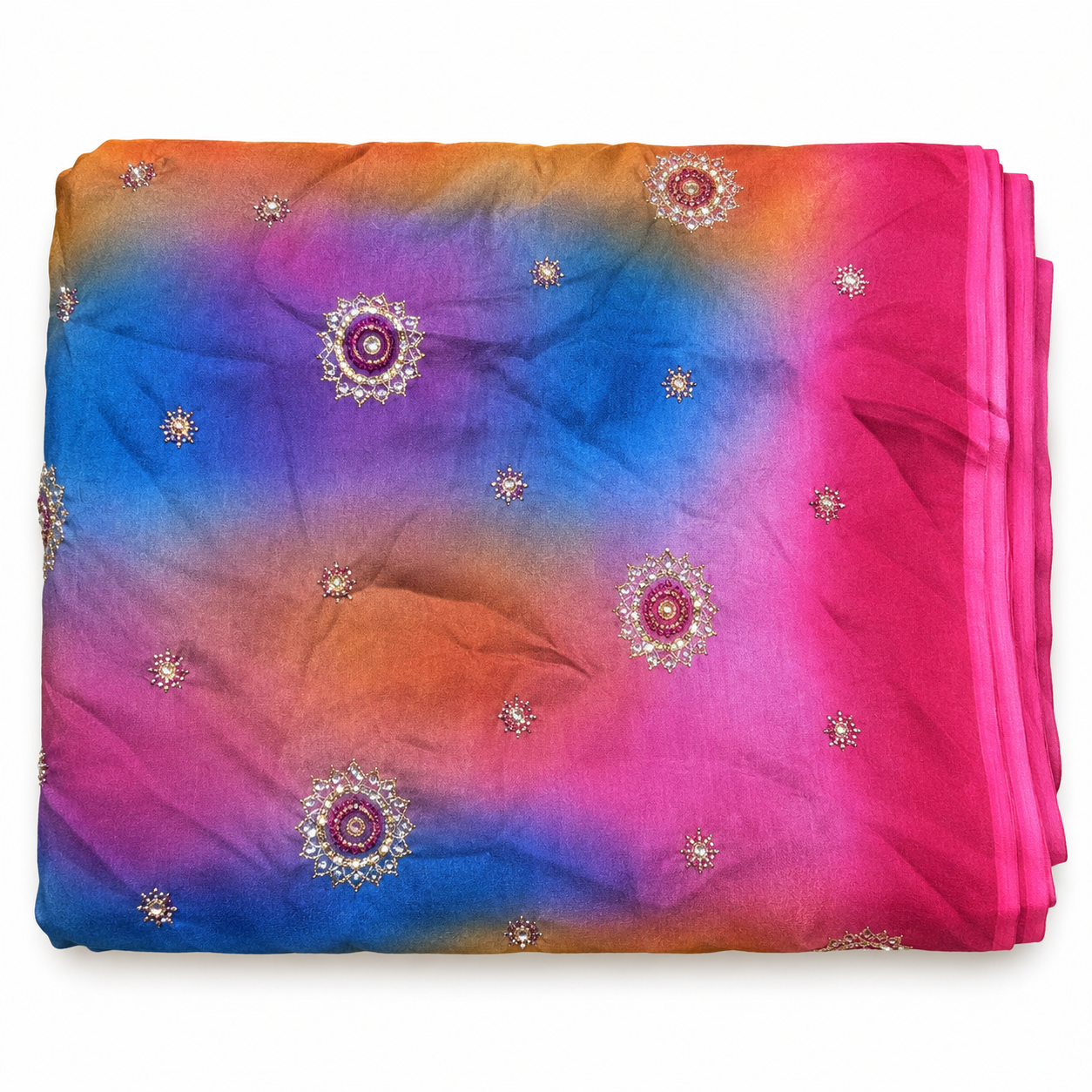 Multicolour Shaded Ethnic Fabric with Decorative Motifs