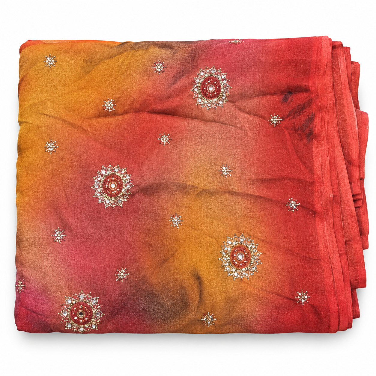 Multicolour Shaded Ethnic Fabric with Decorative Motifs