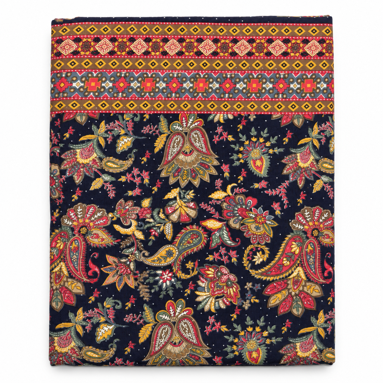 Multicolour Floral & Paisley Printed Fabric with Geometric Border