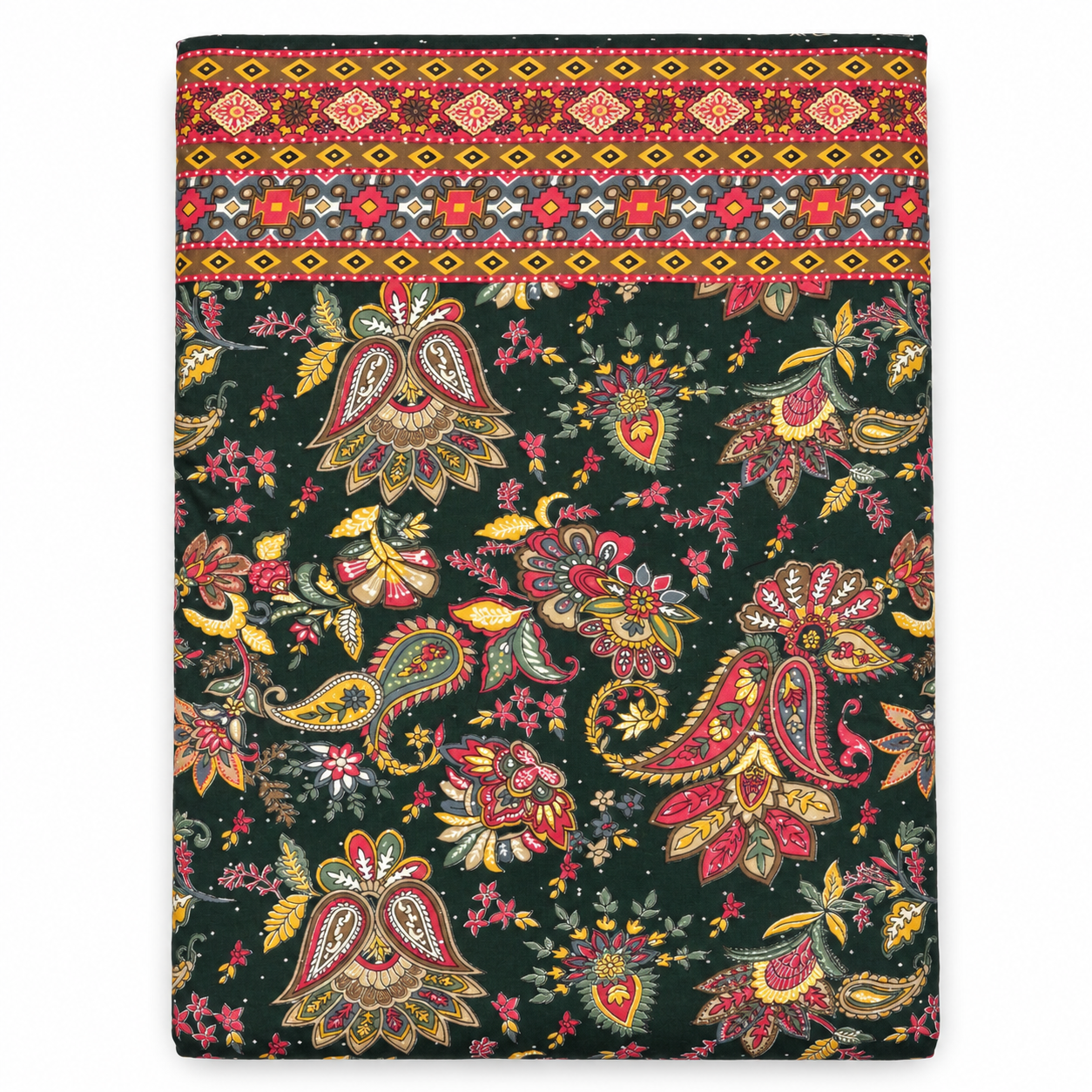 Multicolour Floral & Paisley Printed Fabric with Geometric Border