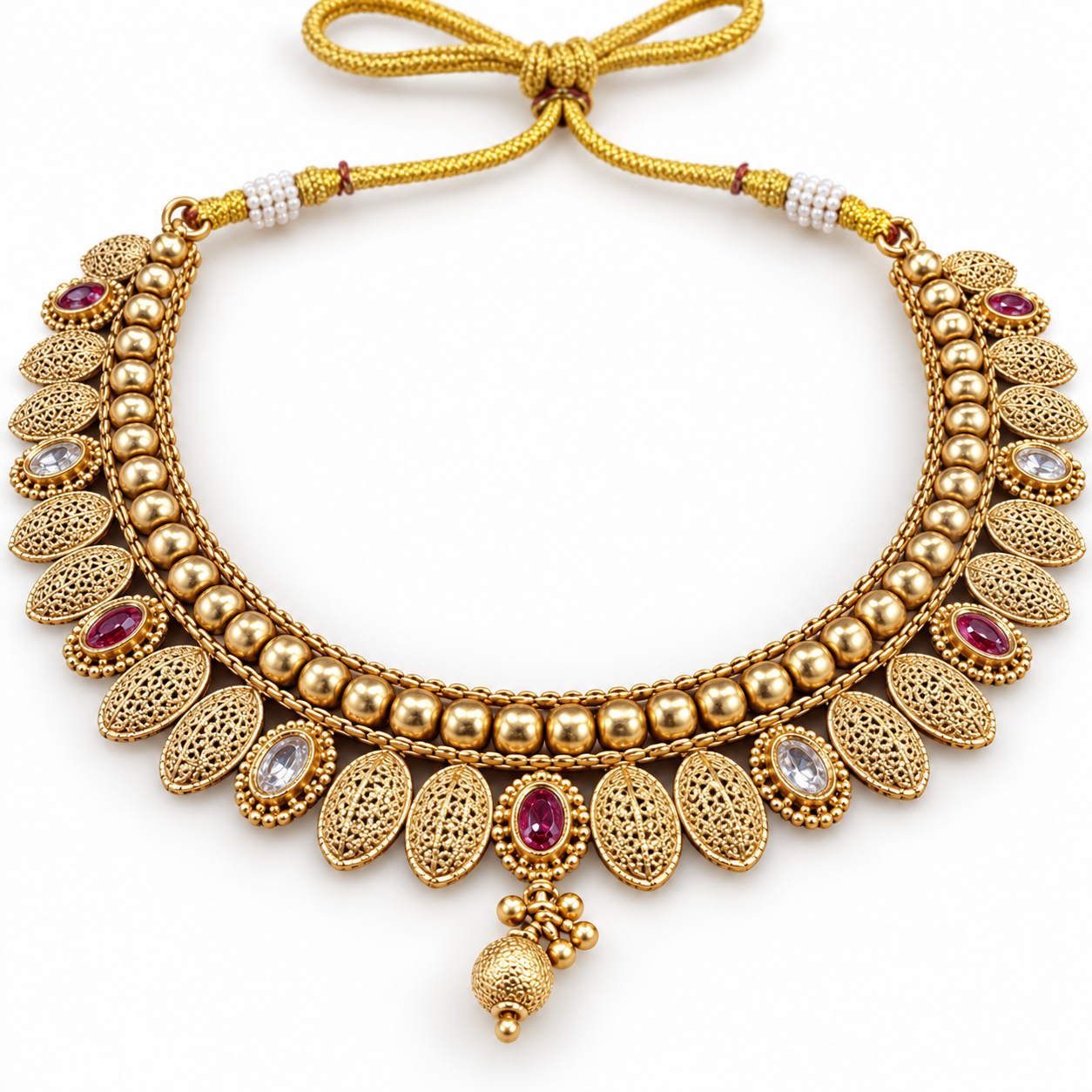 Antique Gold-Tone Leaf Design Necklace Set with Matching Earrings