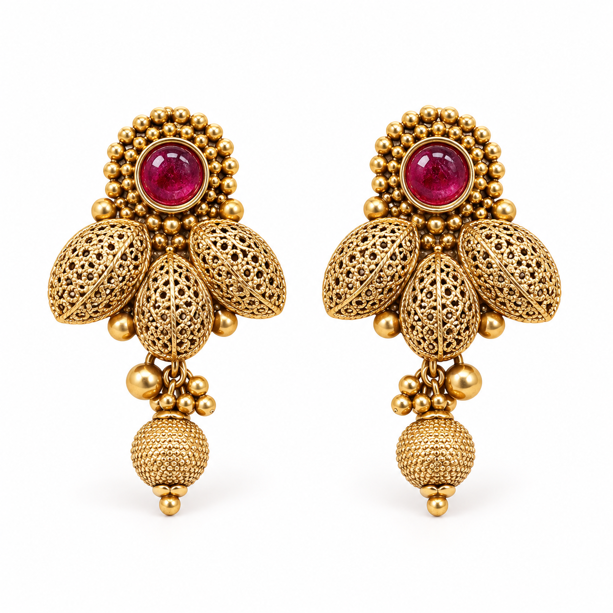 Antique Gold-Tone Leaf Design Necklace Set with Matching Earrings